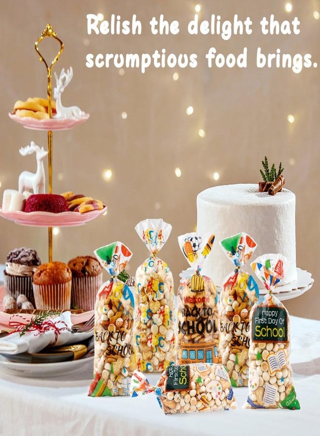 LAOTIDui 120 PCS Cellophane Treat Bags for School Celebration,School Gift Bags,Plastic Cookie Snack Cotton Candy Bags with Twist Tie,School Party Favor Supplies - Image 2